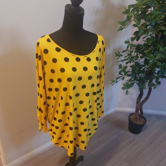 LOVE NATION Yellow and Black Pokodot Longsleeve Blouse Size 3X - Picture 5 of 12